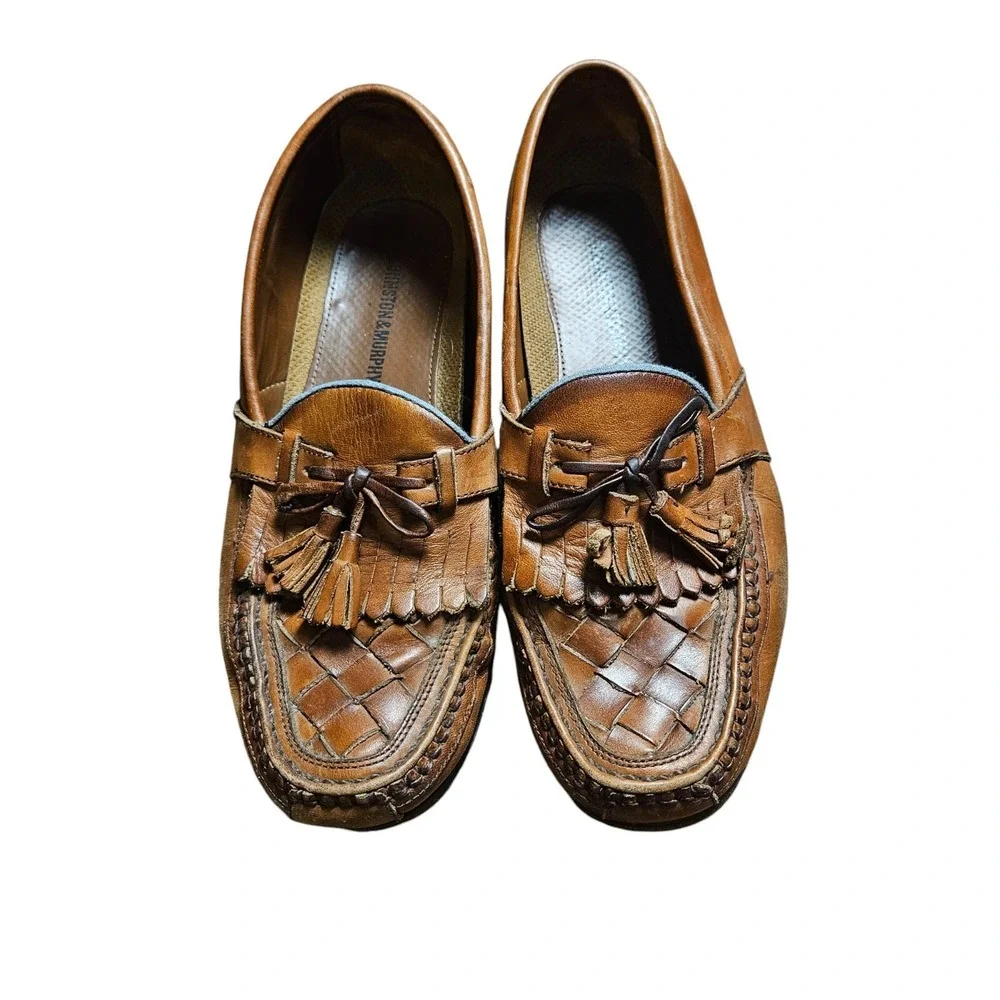 Johnston & Murphy Loafers Mens Brown Leather Tasseled Basket Weave Size 10 M‎
